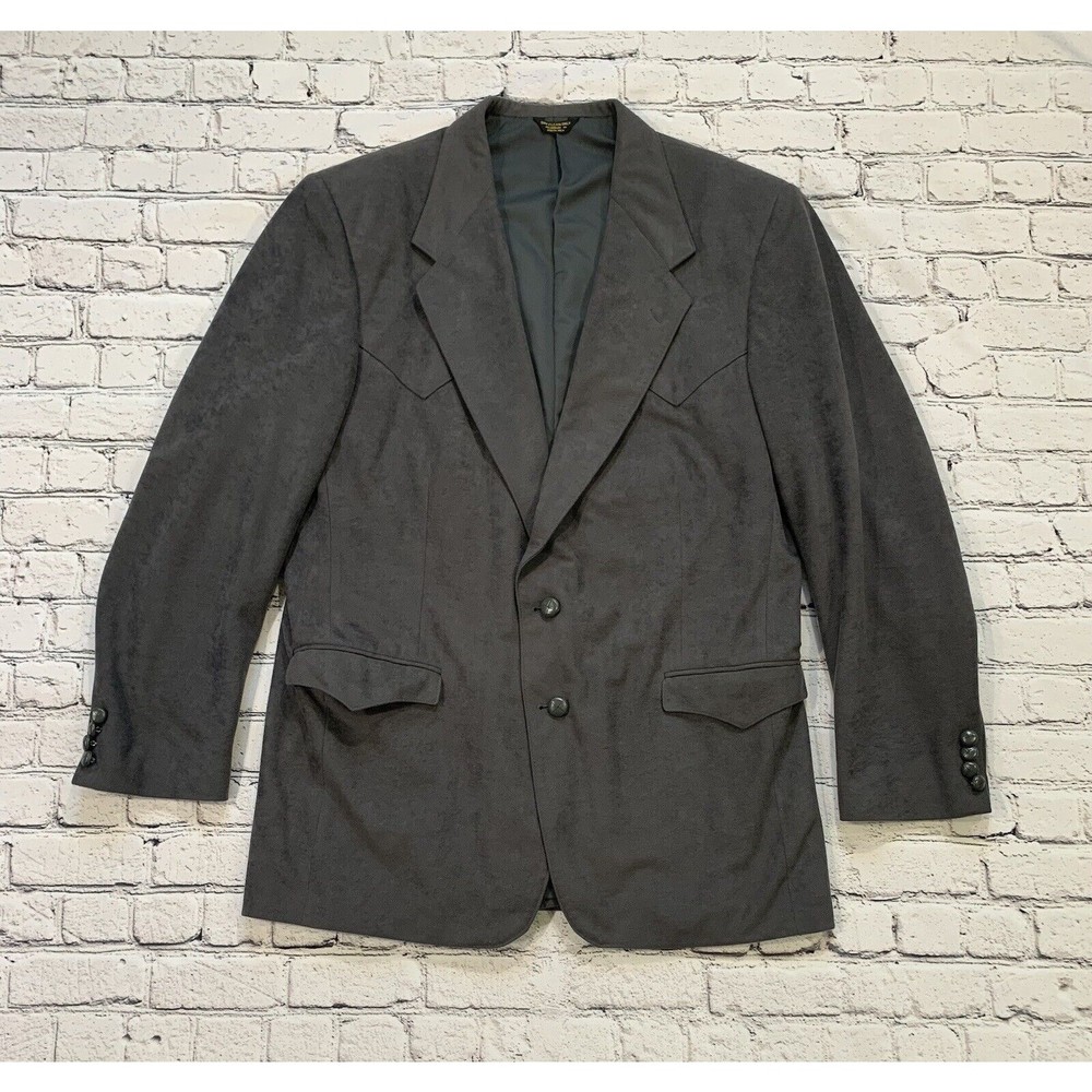 Farah Mens Size 46L Western Wear Gray 2 Button Blazer Sport Coat 4 Button Sleeve